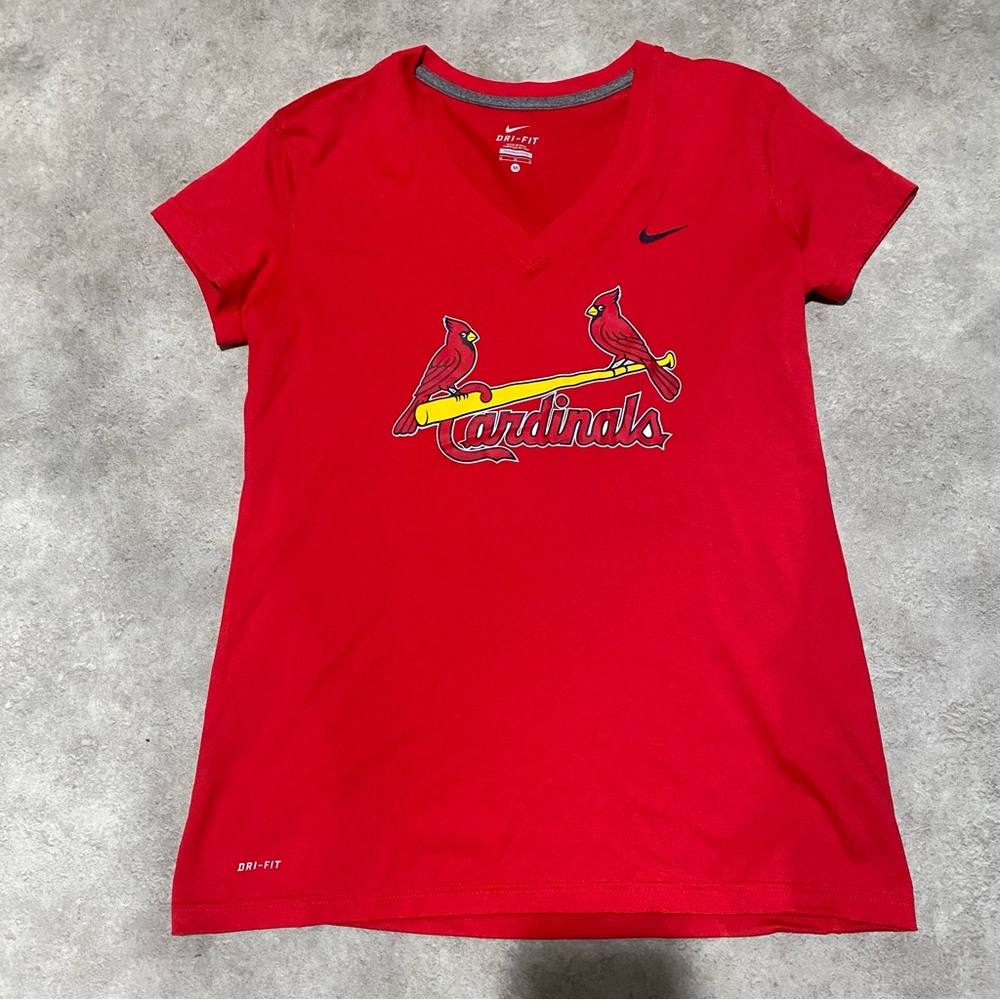 Nike St Louis Cardinals Dri Fit Tee Womens Medium Red V Neck MLB‎ Baseball